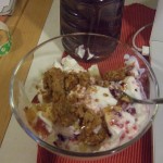 Post-run recovery: greek yogurt, apple slices, granola, and jam Post-run recovery: greek yogurt, apple slices, granola, and jam